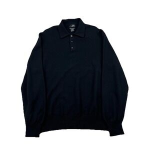 Spring & Mercer Polo Sweater Mens XL Black 100% Cashmere Knit Ribbed Collar